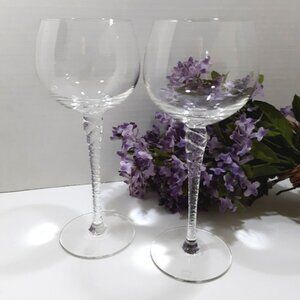 2 Thomas Crystal Holiday White Wine Glasses Fancy Tall Goblets